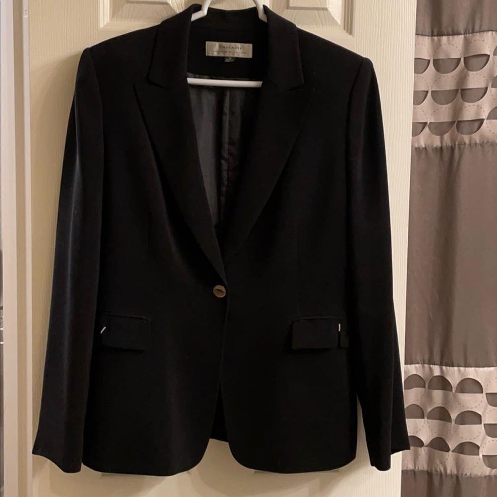 Black suit jacket and matching skirt